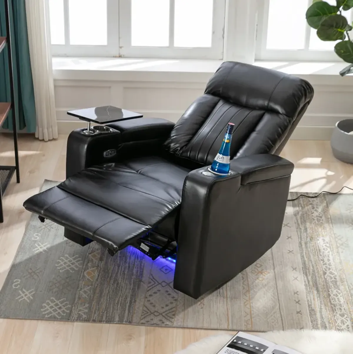 Merax Power Recliner with Storage Arms Swivel Chair