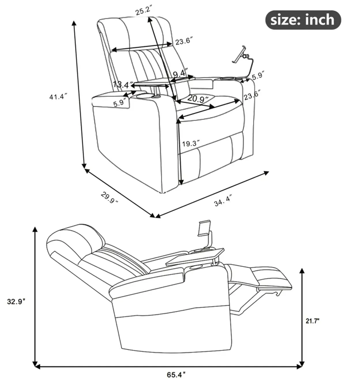 Merax Power Recliner with Storage Arms Swivel Chair