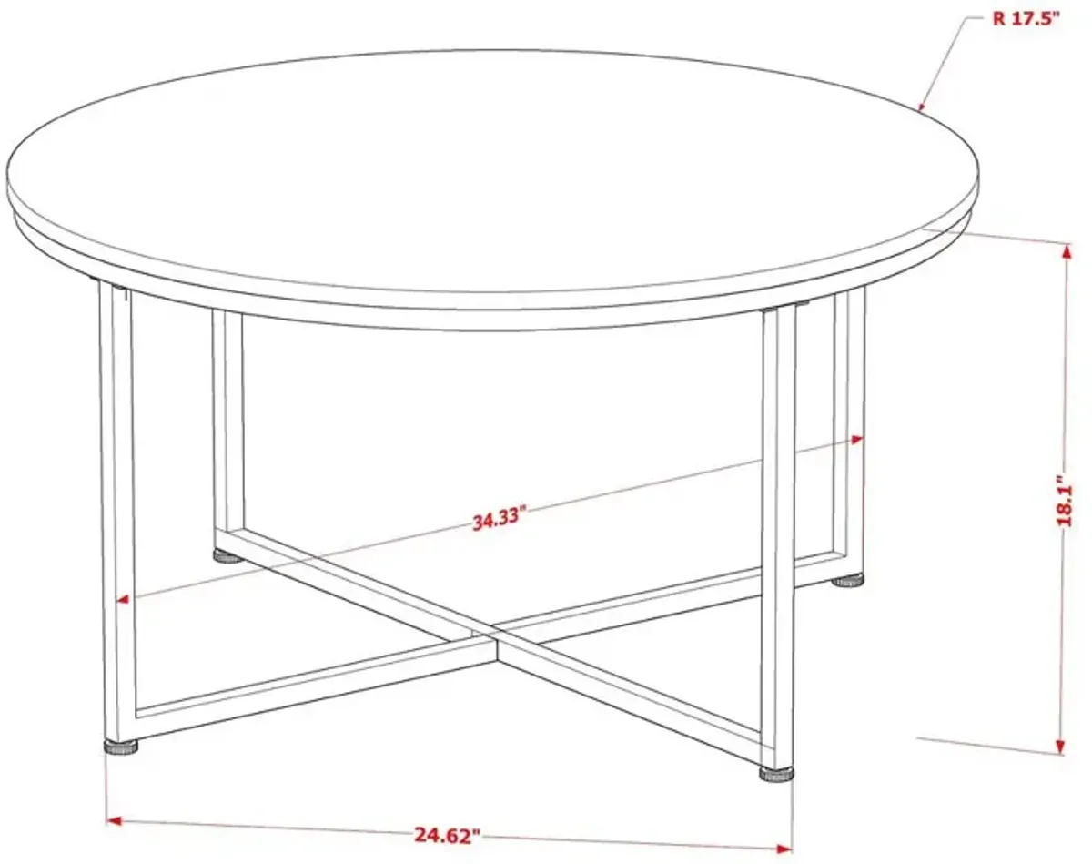 Madison Round Coffee Table for Living Room, Mid Century Modern Coffee Table in Powder Coating White Color and White Wood Laminate