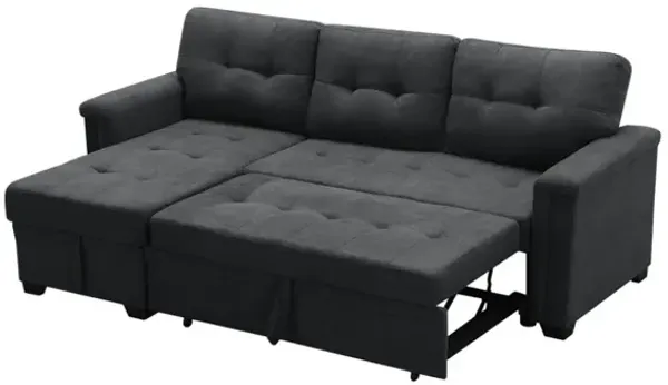 Ashlyn Dark Gray Woven Fabric Sleeper Sectional Sofa Chaise With USB Charger And Tablet Pocket