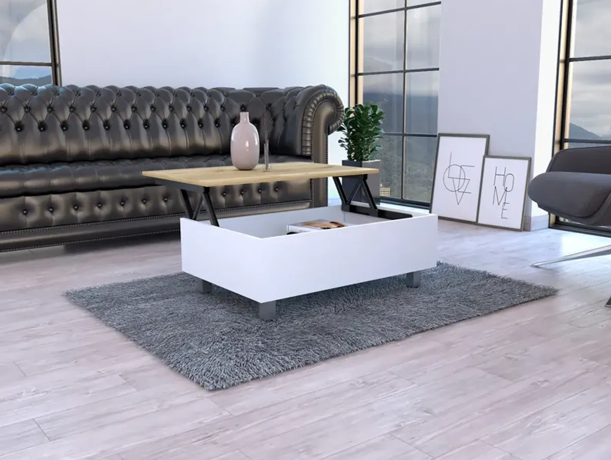 Aran Lift Top Coffee Table, Storage Compartment, White / Light Oak -Living Room