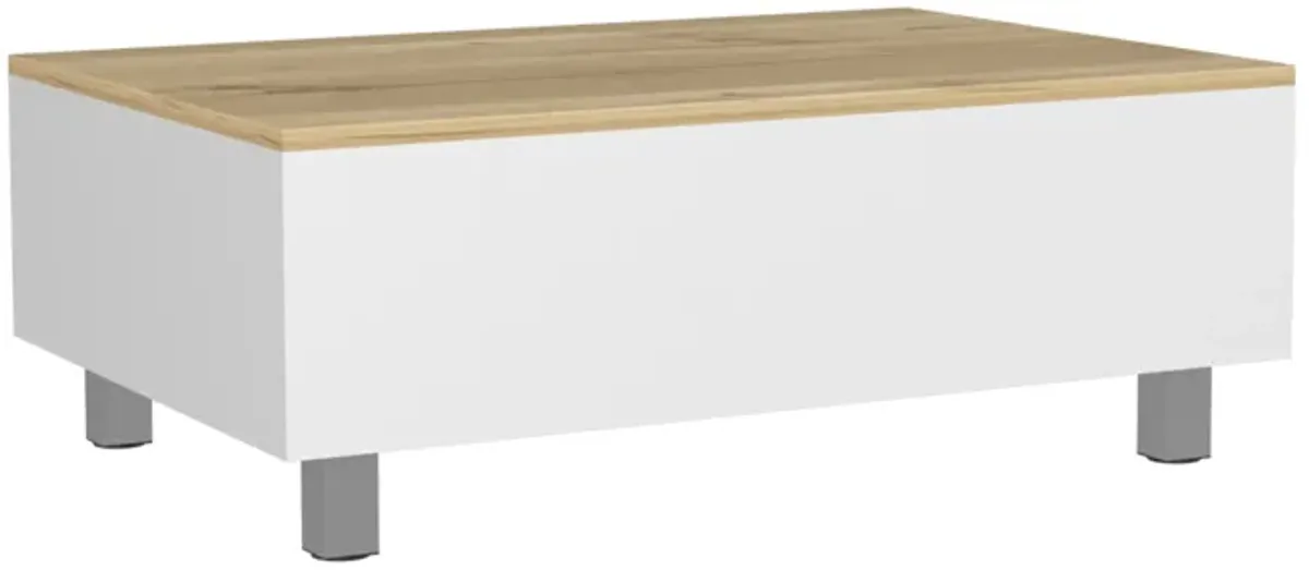 Aran Lift Top Coffee Table, Storage Compartment, White / Light Oak -Living Room