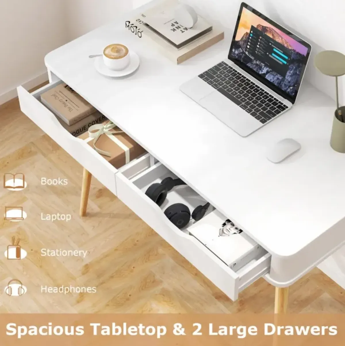 Hivvago 43.5 Inch Computer Desk with 2 Drawers for Small Spaces