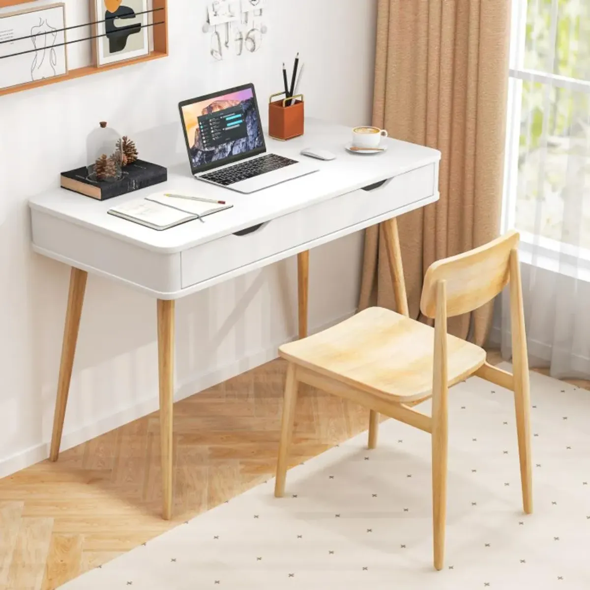 Hivvago 43.5 Inch Computer Desk with 2 Drawers for Small Spaces