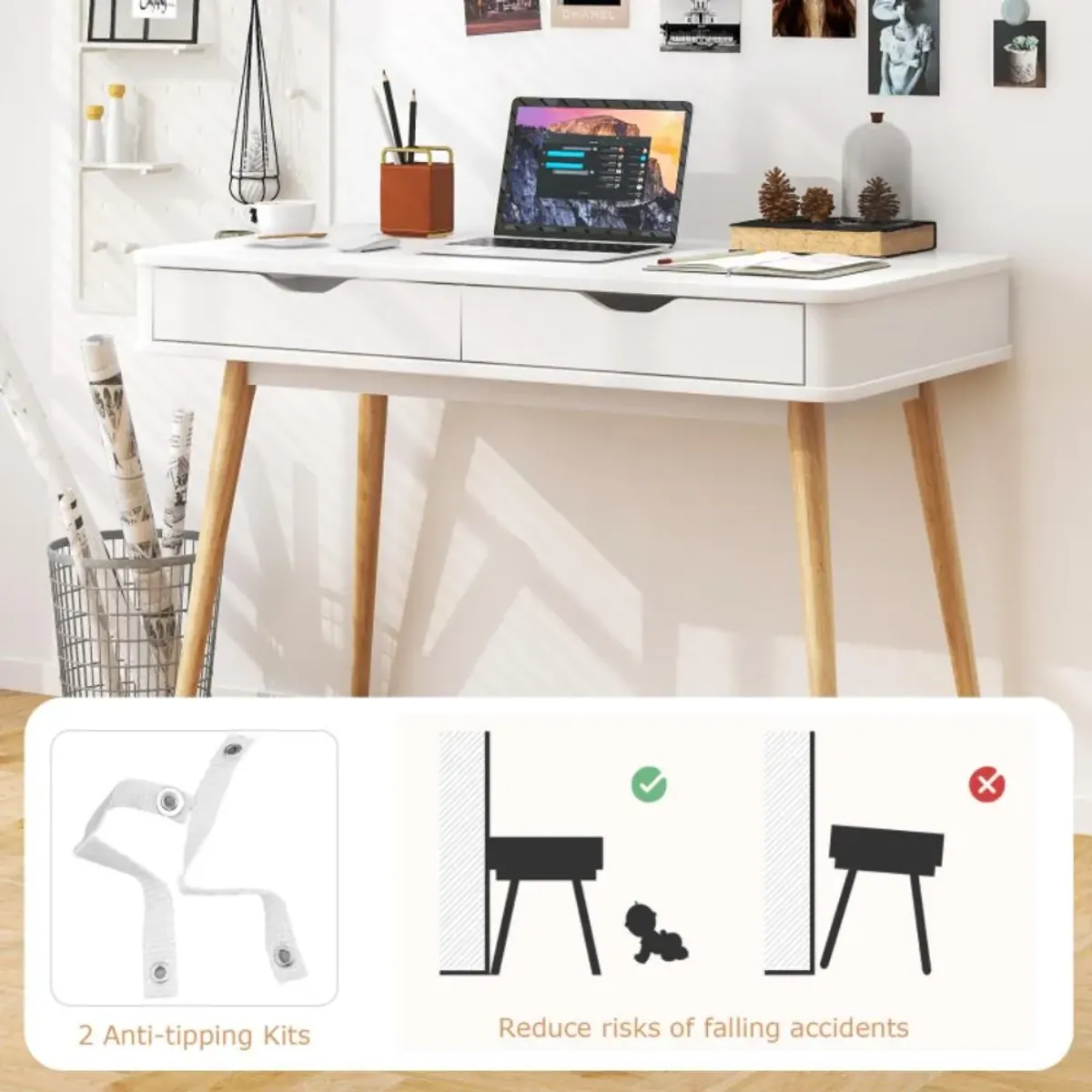 Hivvago 43.5 Inch Computer Desk with 2 Drawers for Small Spaces