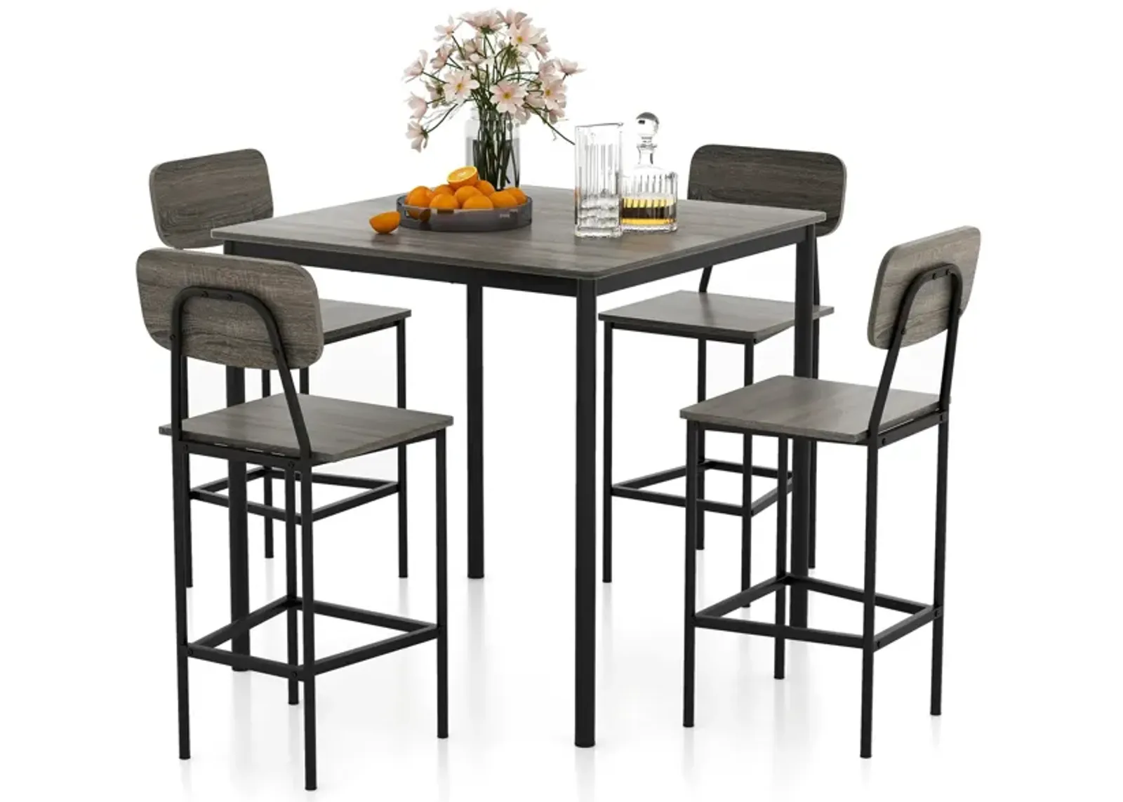 5 Pieces Industrial Dining Table Set with Counter Height Table and 4 Bar Stools