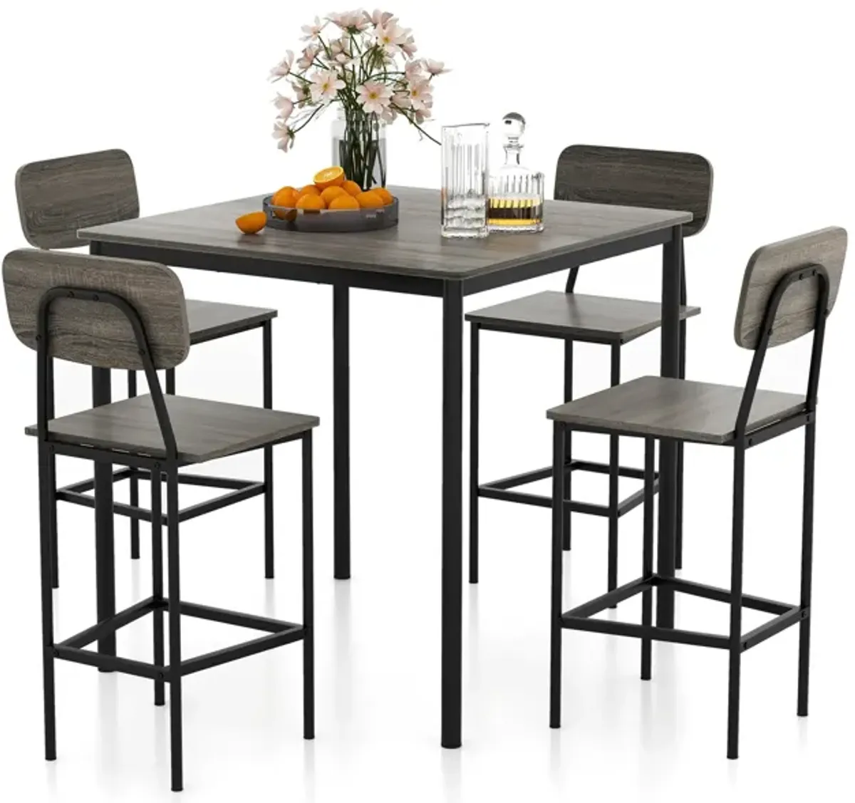 5 Pieces Industrial Dining Table Set with Counter Height Table and 4 Bar Stools