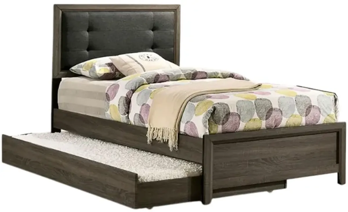 Meli 4pc Twin Size Bed Set with Dresser, Dark Gray Solid Wood Frame - Benzara
