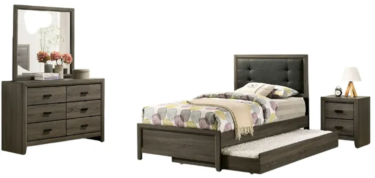 Meli 4pc Twin Size Bed Set with Dresser, Dark Gray Solid Wood Frame - Benzara