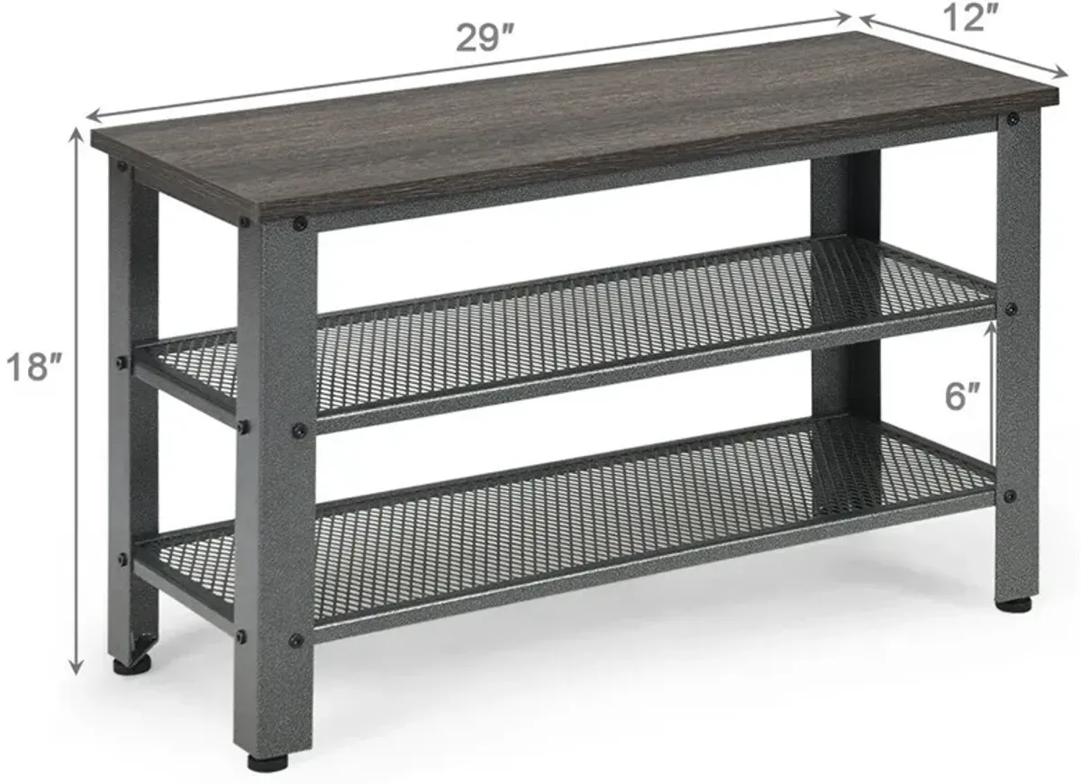 3-Tier Shoe Rack Industrial Shoe Bench with Storage Shelves