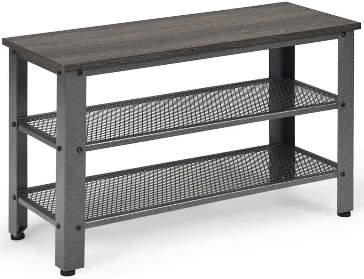 3-Tier Shoe Rack Industrial Shoe Bench with Storage Shelves