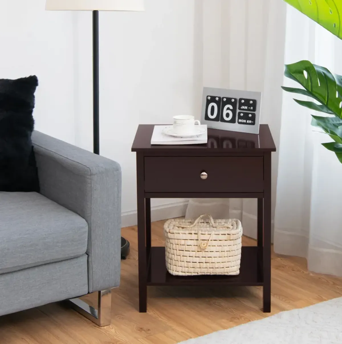 Wooden Storage Shelf with Drawer for Bedroom and Living Room