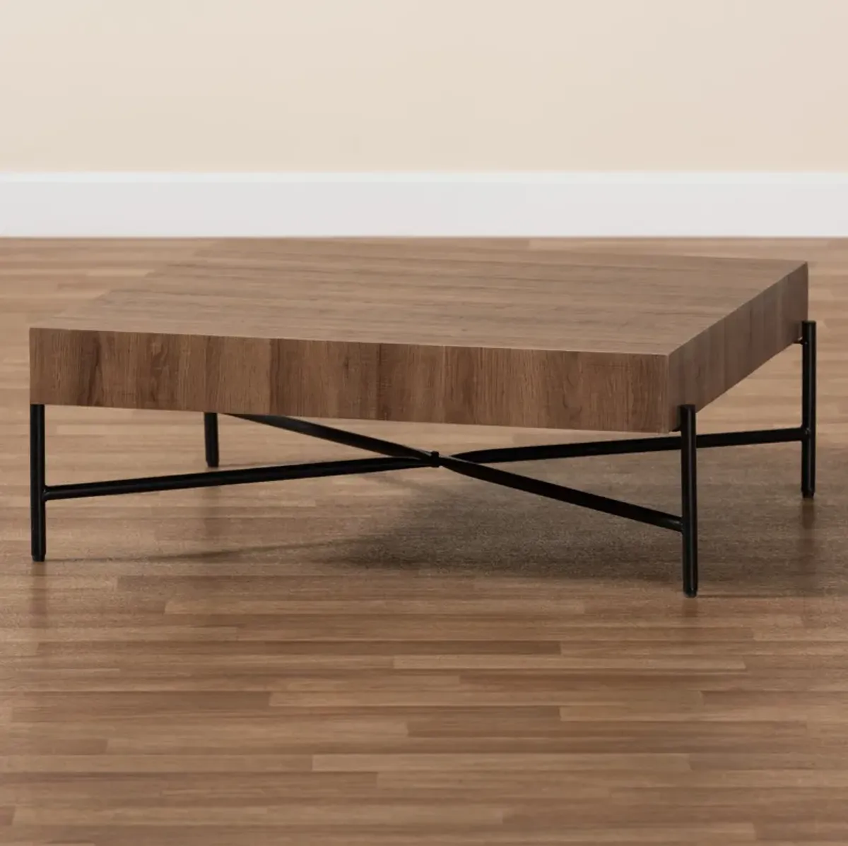 Baxton Studio Savion Modern Walnut Brown Finished Wood and Black Metal Coffee Table