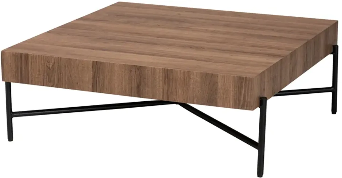 Baxton Studio Savion Modern Walnut Brown Finished Wood and Black Metal Coffee Table