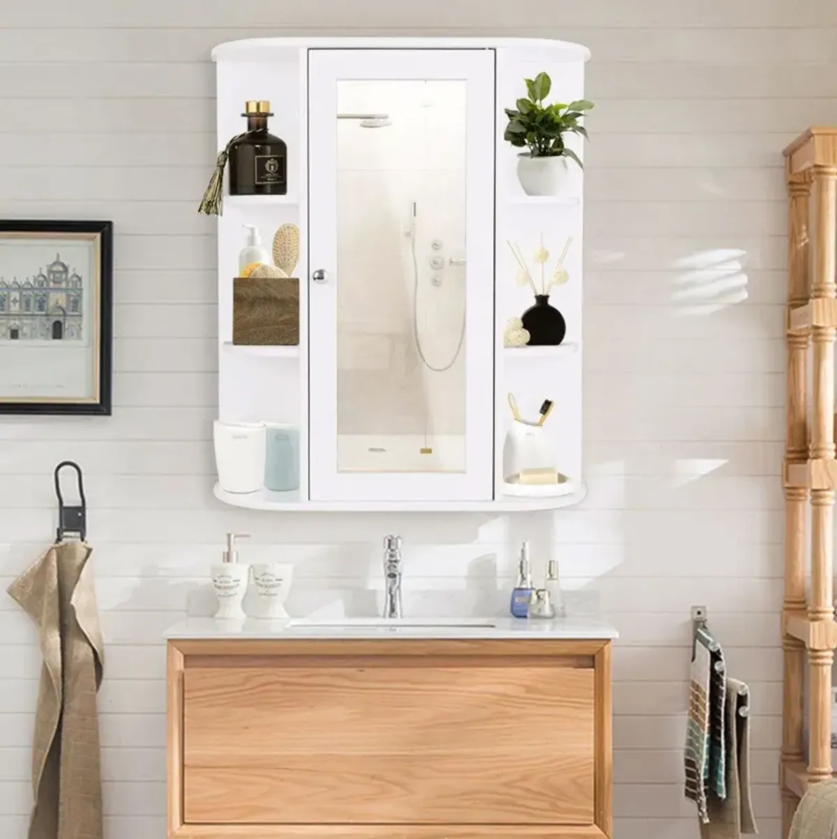 Hivvago White Bathroom Wall Mounted Medicine Cabinet with Storage Shelves