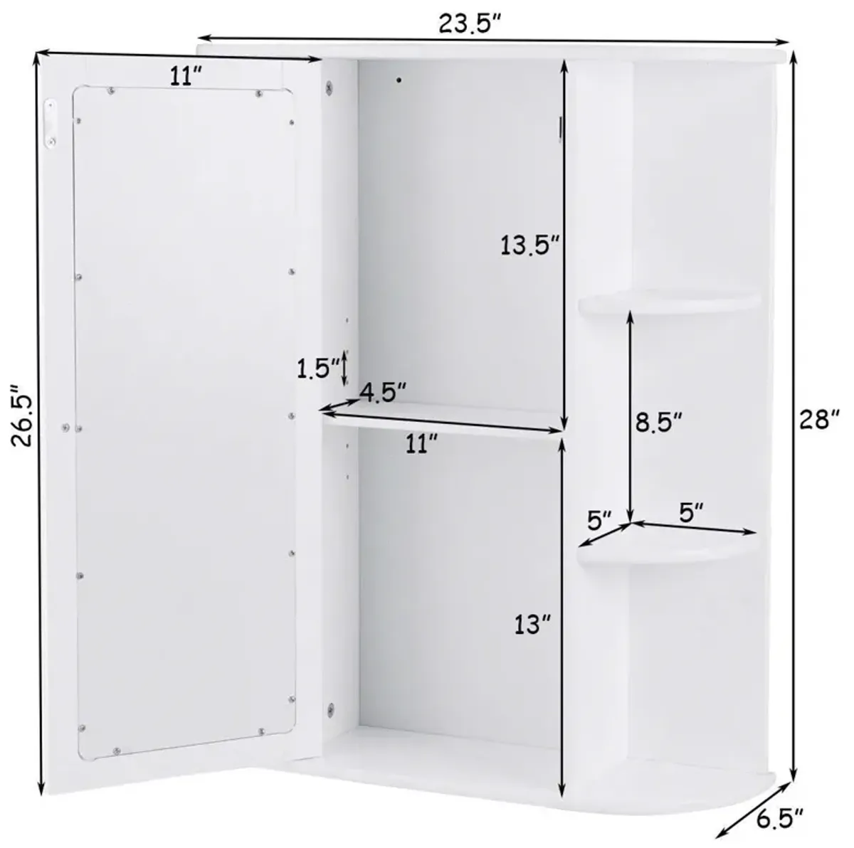 Hivvago White Bathroom Wall Mounted Medicine Cabinet with Storage Shelves