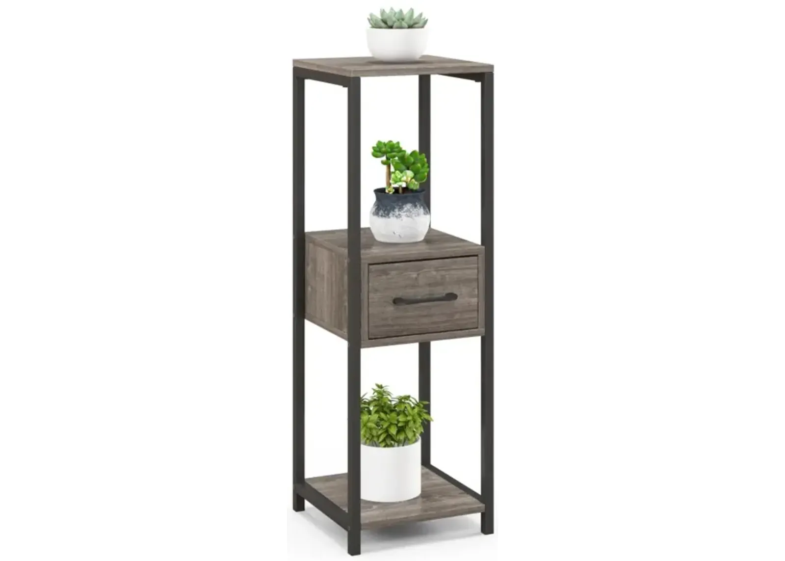 Hivvago 3 Tier Tall Metal Plant Stand with Drawer for Balcony Office