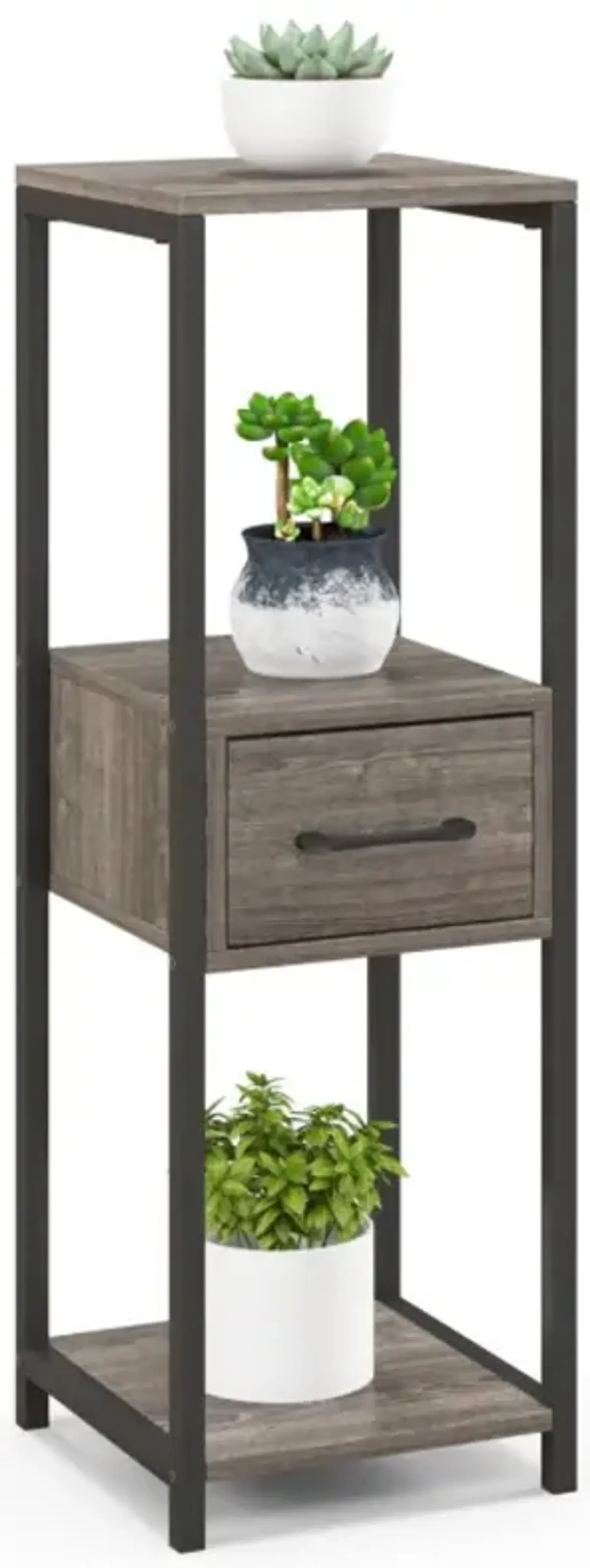 Hivvago 3 Tier Tall Metal Plant Stand with Drawer for Balcony Office