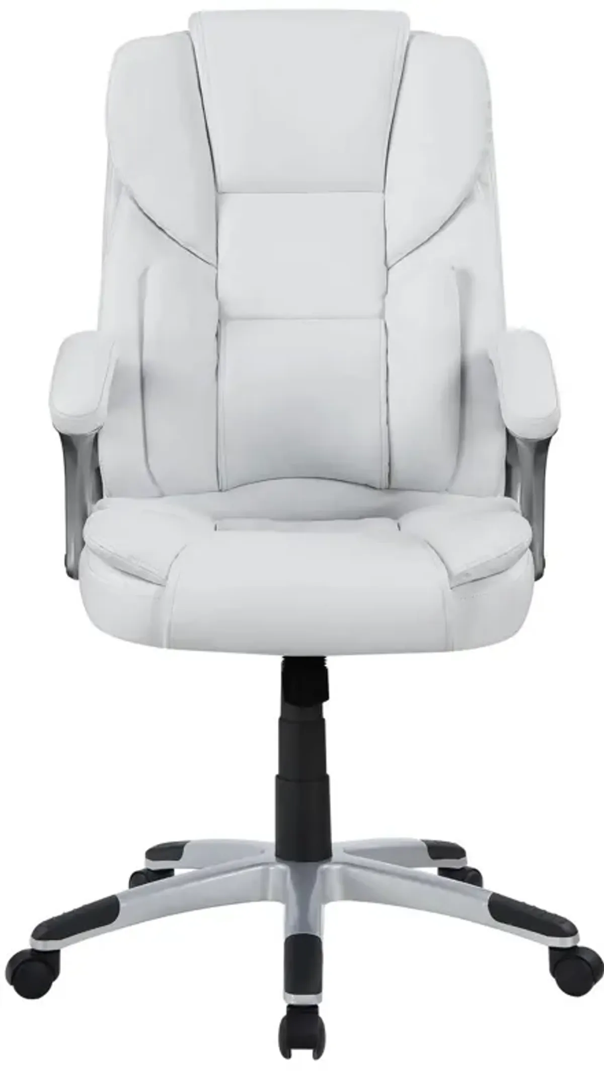 Contemporary Leatherette Executive High Back Chair, White, Silver - Benzara