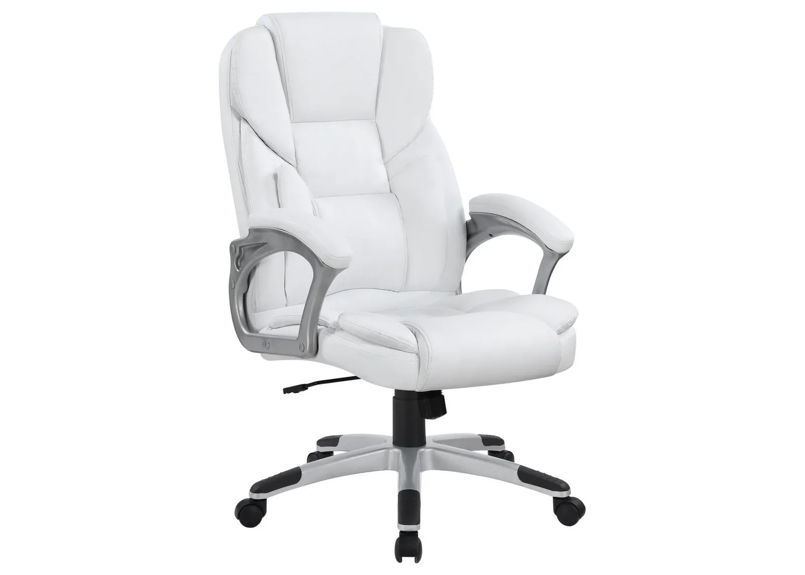 Contemporary Leatherette Executive High Back Chair, White, Silver - Benzara