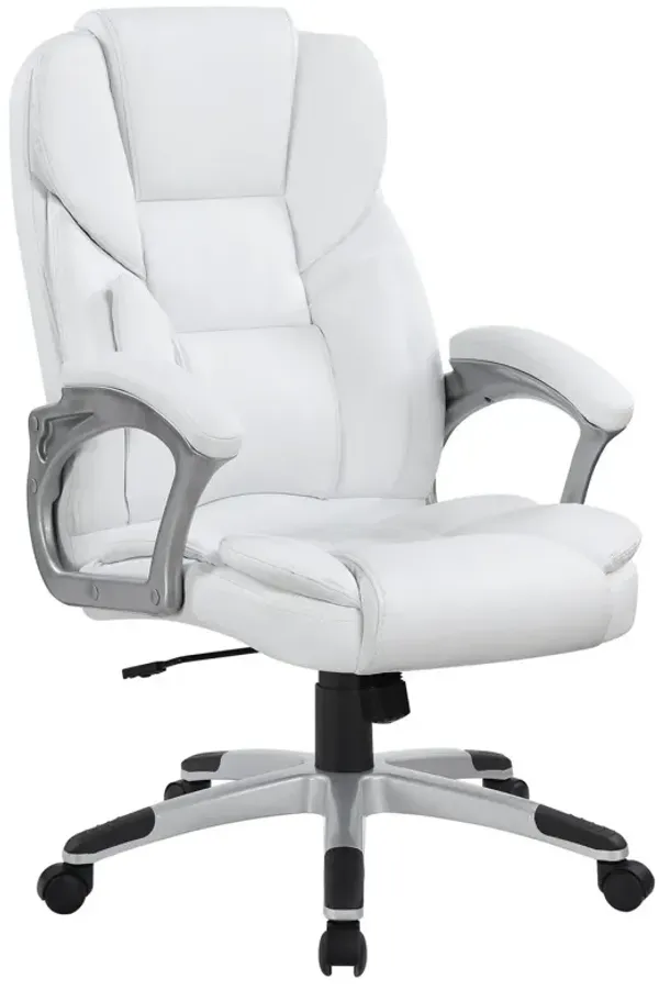 Contemporary Leatherette Executive High Back Chair, White, Silver - Benzara