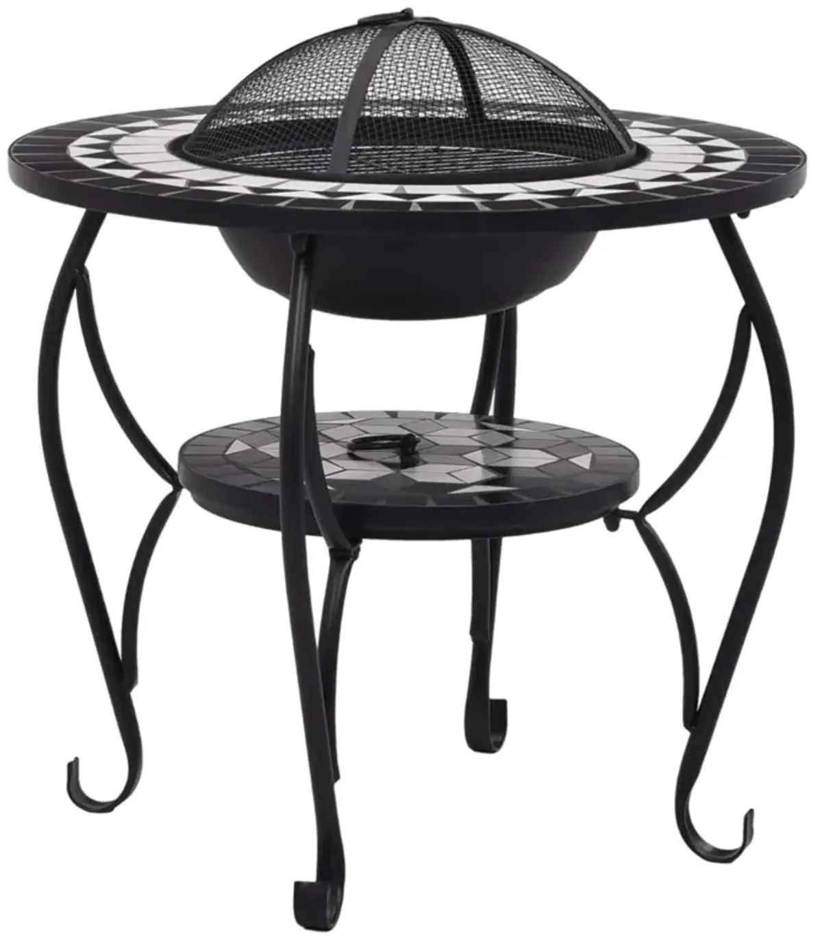 vidaXL Mosaic Fire Pit Table Black and White 26.8" Ceramic