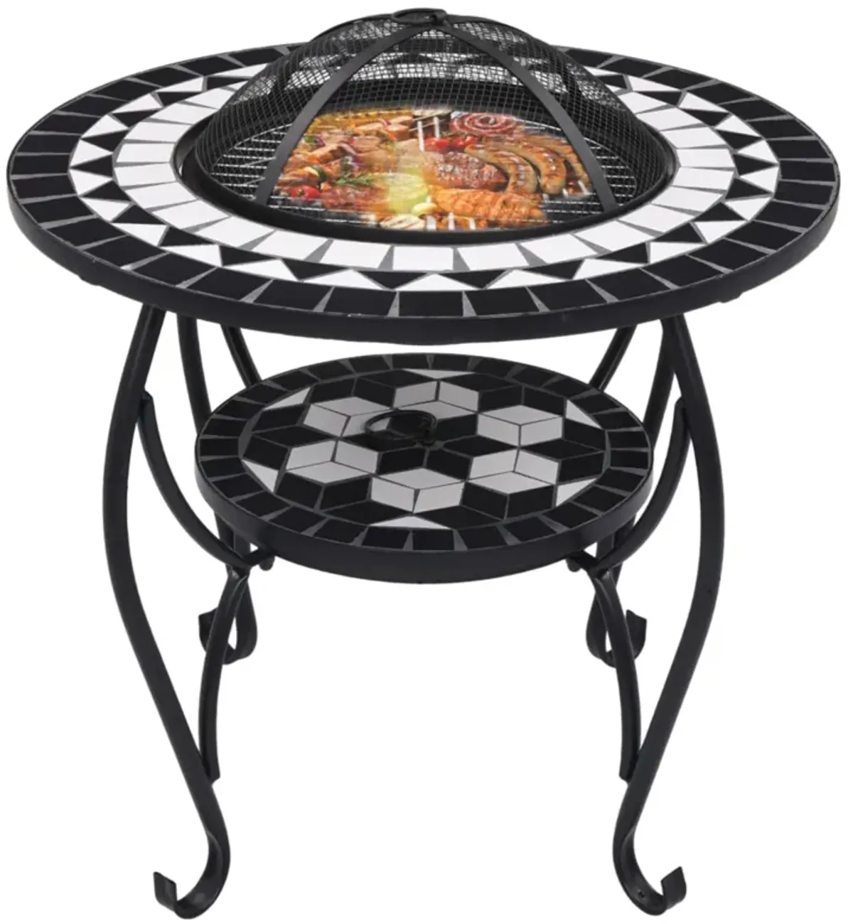 vidaXL Mosaic Fire Pit Table Black and White 26.8" Ceramic