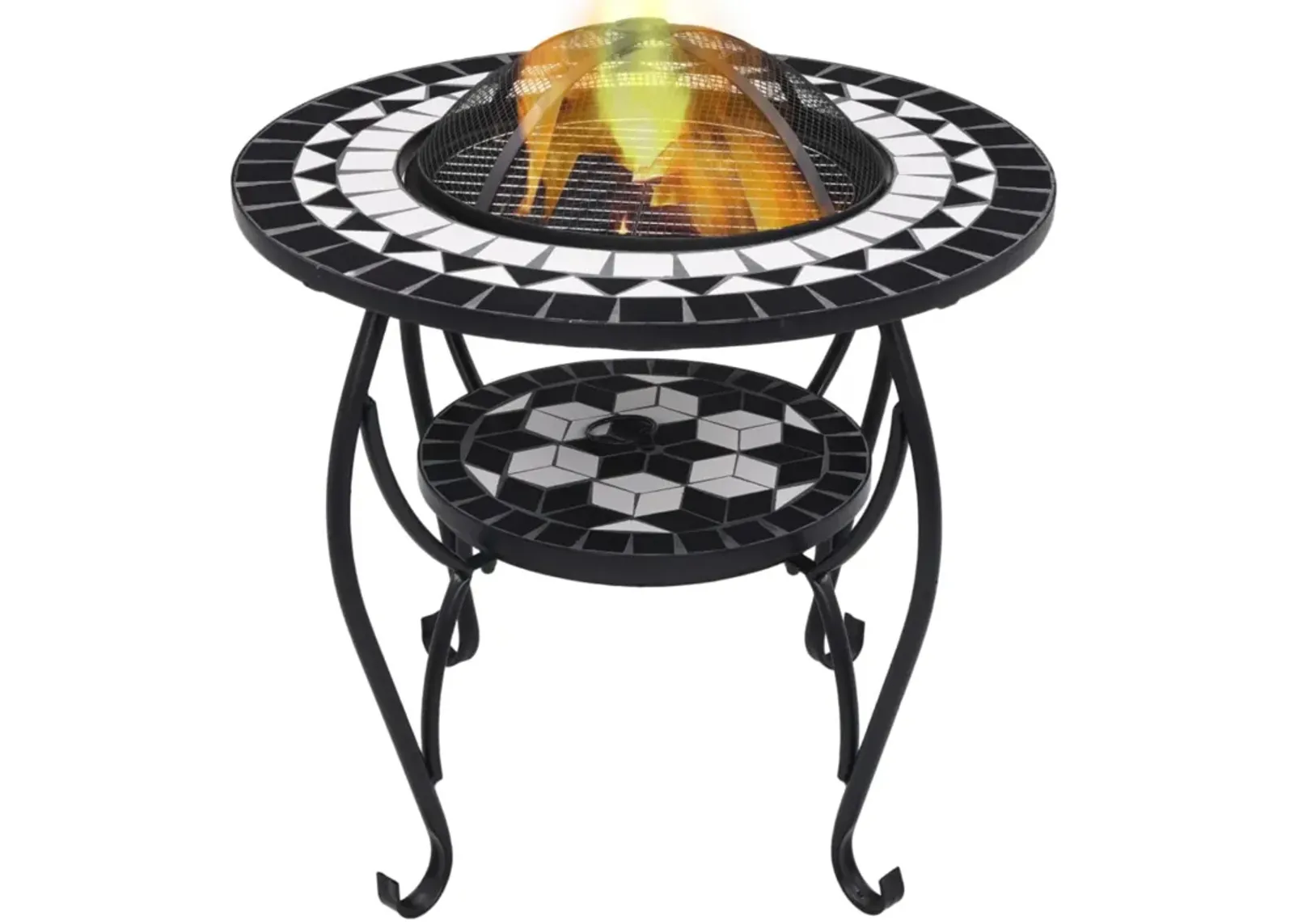 vidaXL Mosaic Fire Pit Table Black and White 26.8" Ceramic