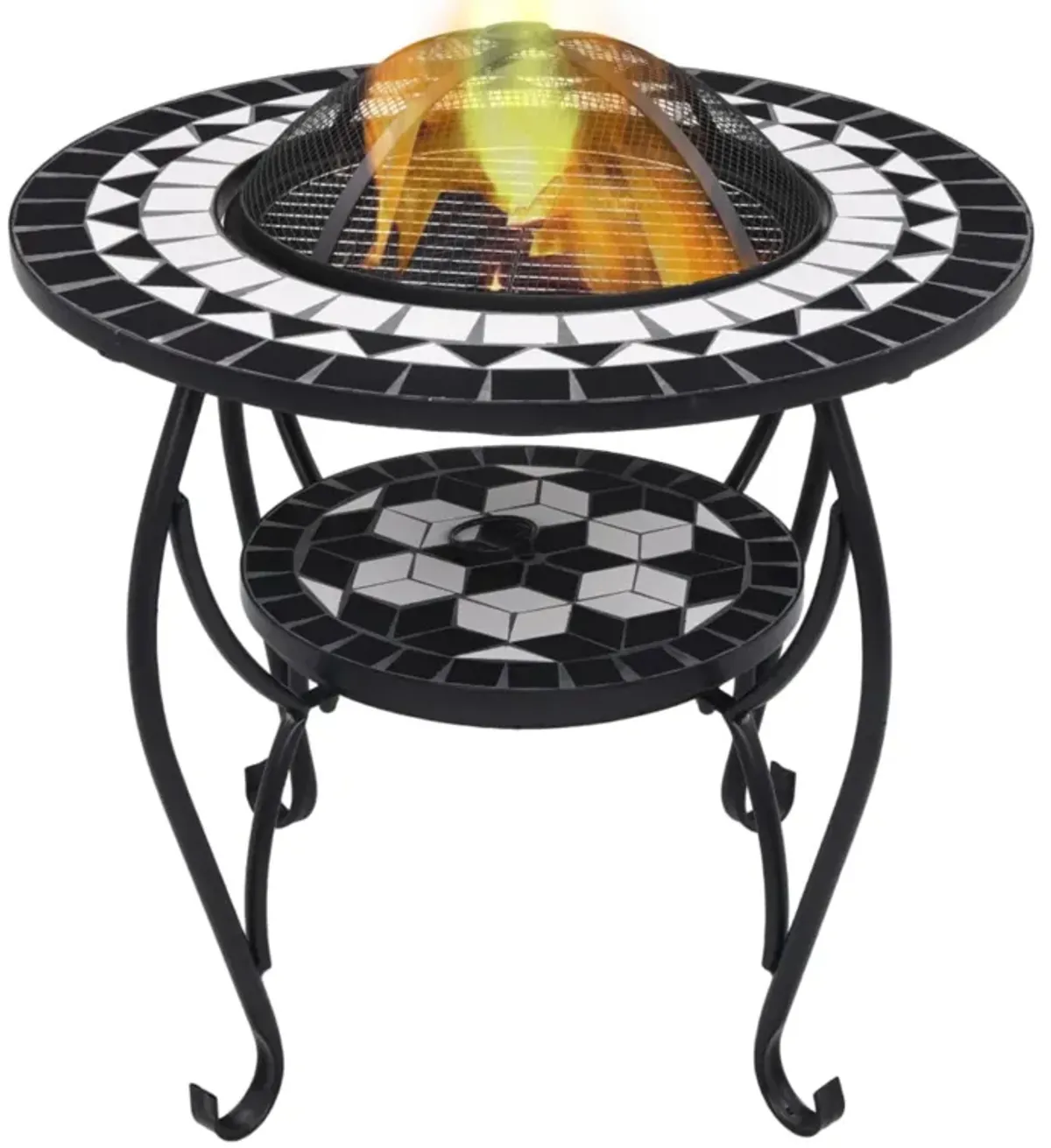 vidaXL Mosaic Fire Pit Table Black and White 26.8" Ceramic