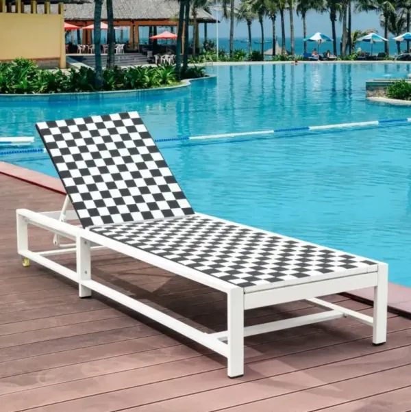 Patio Adjustable Reclining Chair Lounge Chair Chaise for Garden Deck Wheel