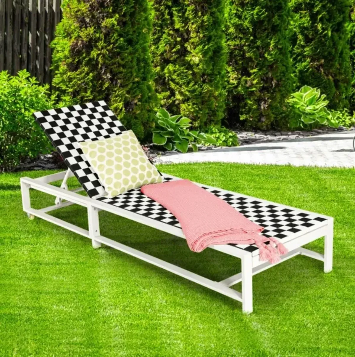 Patio Adjustable Reclining Chair Lounge Chair Chaise for Garden Deck Wheel