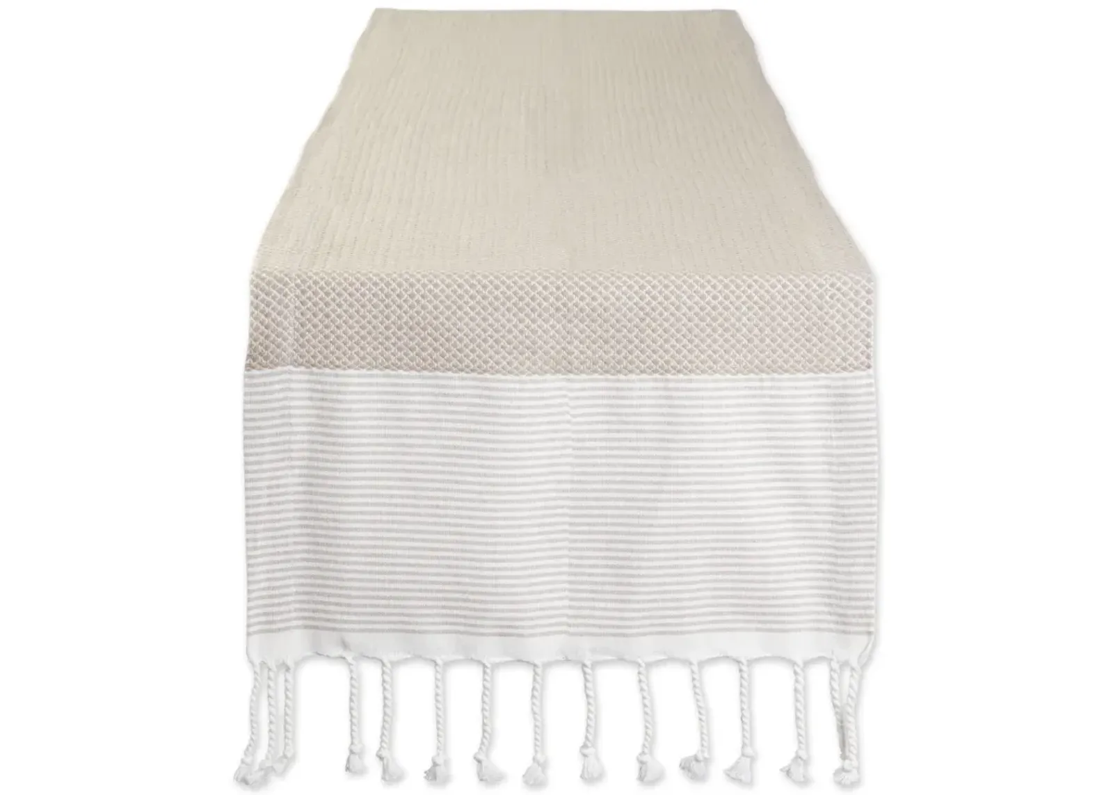 15" x 108" Beige and White Bordered Table Runner