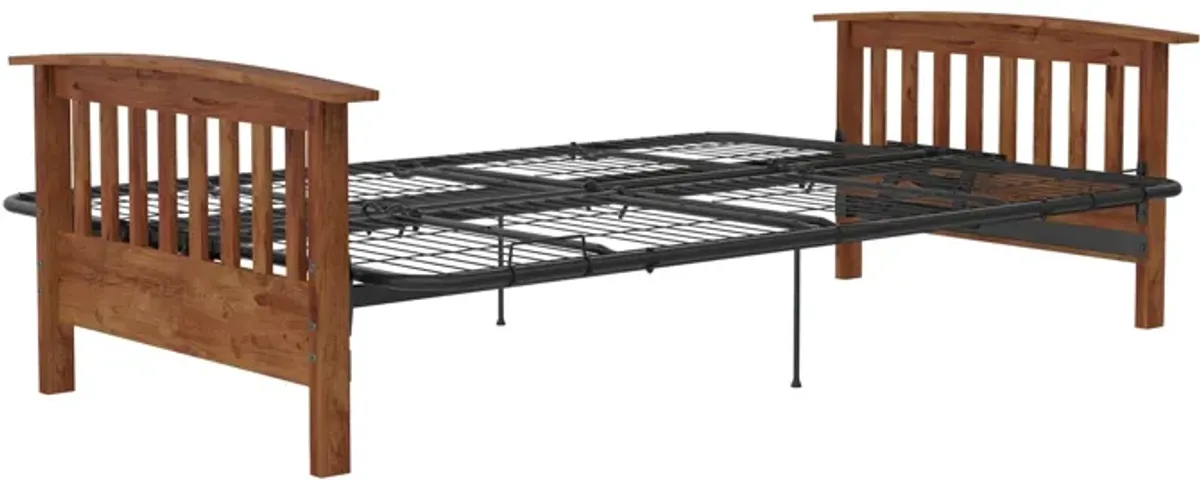 Elbi Full Size Wood Arm and Black Metal Futon Frame