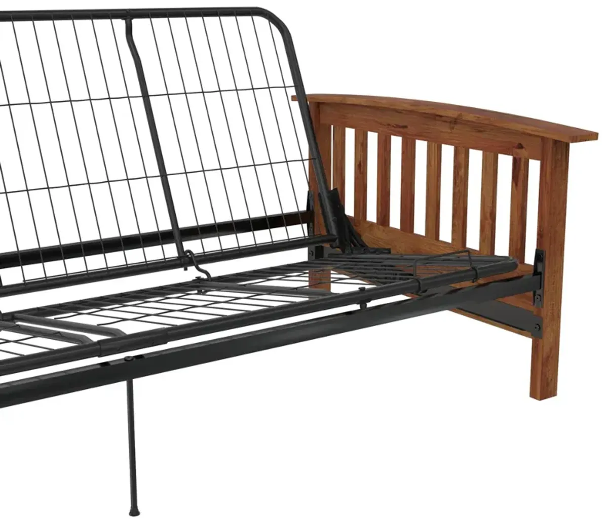 Elbi Full Size Wood Arm and Black Metal Futon Frame