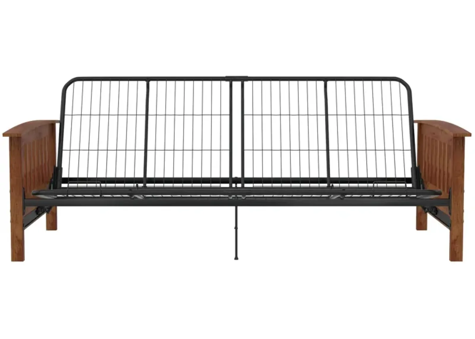 Elbi Full Size Wood Arm and Black Metal Futon Frame