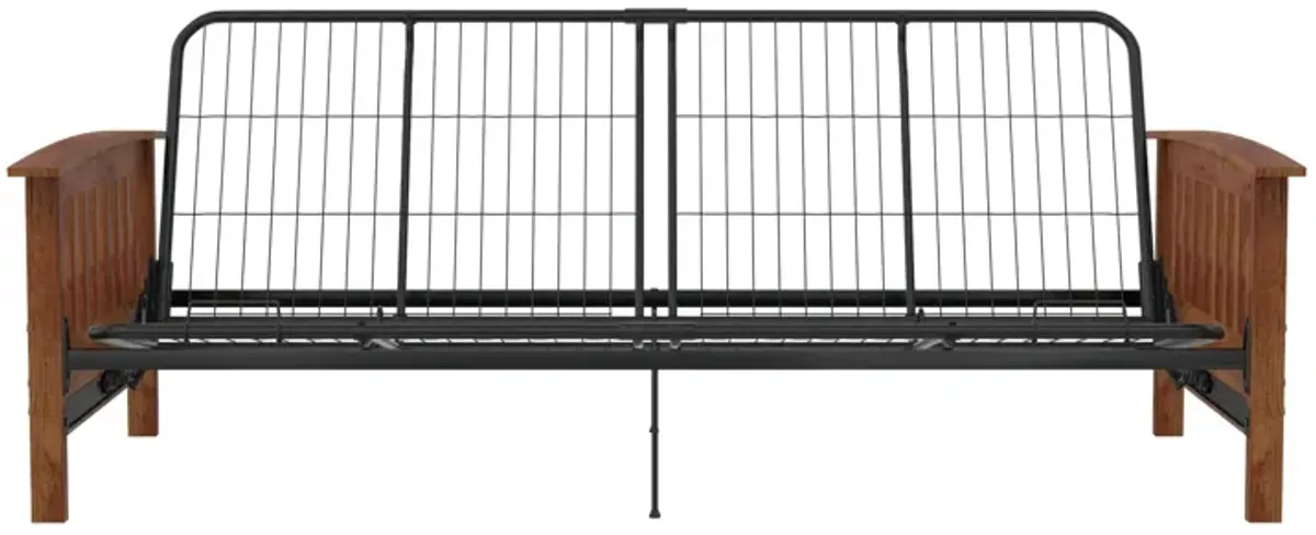 Elbi Full Size Wood Arm and Black Metal Futon Frame