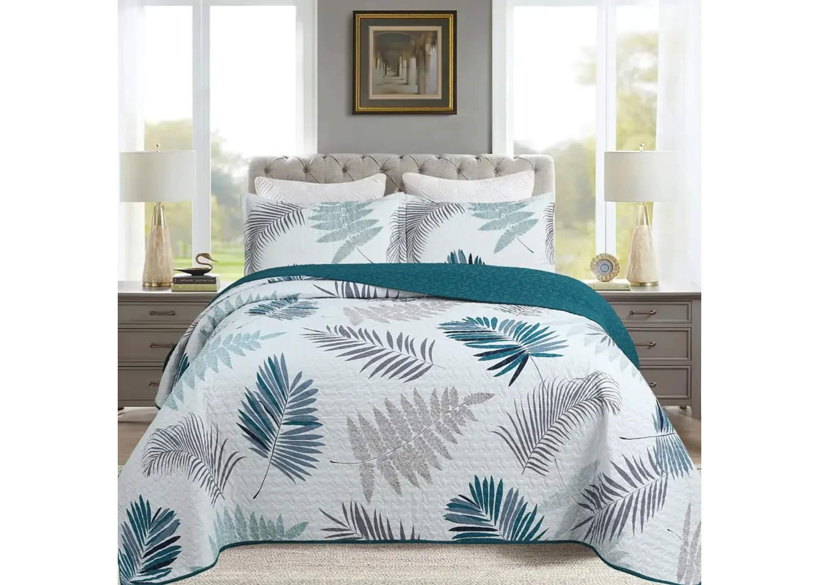 Marcielo 3 Piece Printed Leaf Quilt Set Lightweight Coverlets Set