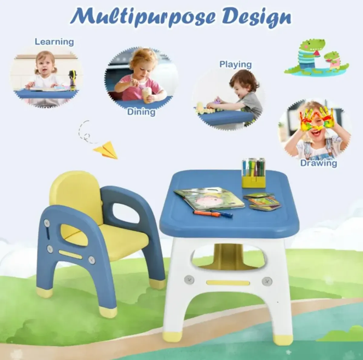 Hivvago Kids Activity Table and Chair Set with Montessori Toys for Preschool and Kindergarten