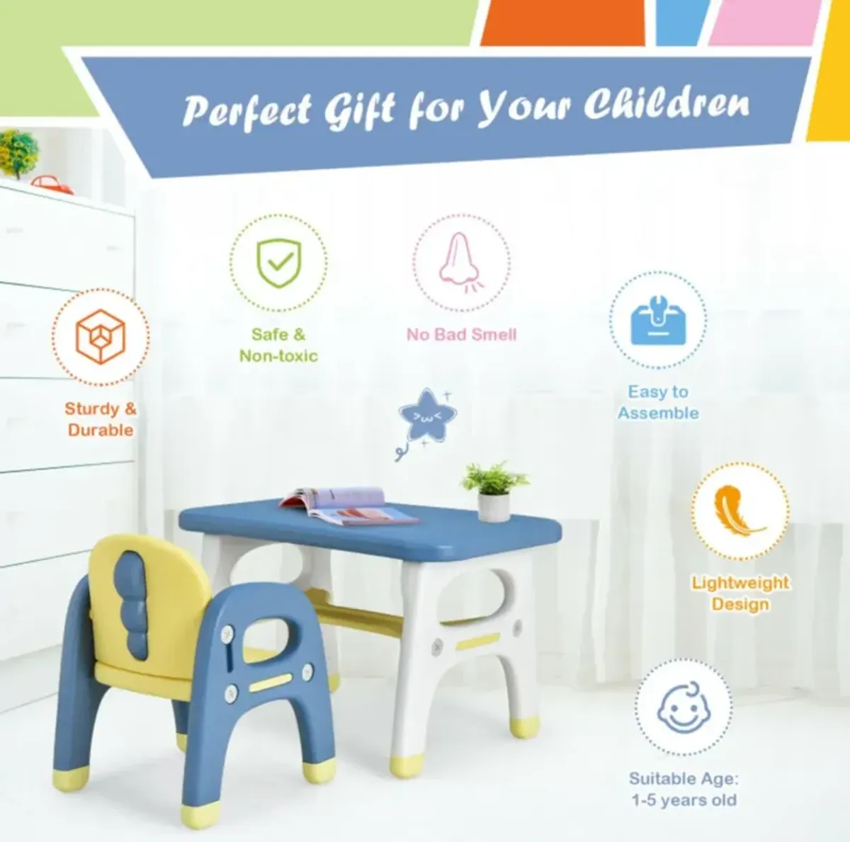 Hivvago Kids Activity Table and Chair Set with Montessori Toys for Preschool and Kindergarten