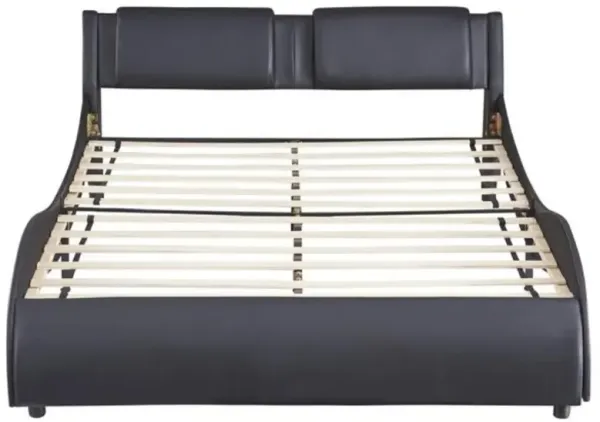 Upholstered Faux Leather Platform Bed with LED Lights and Slatted Frame
