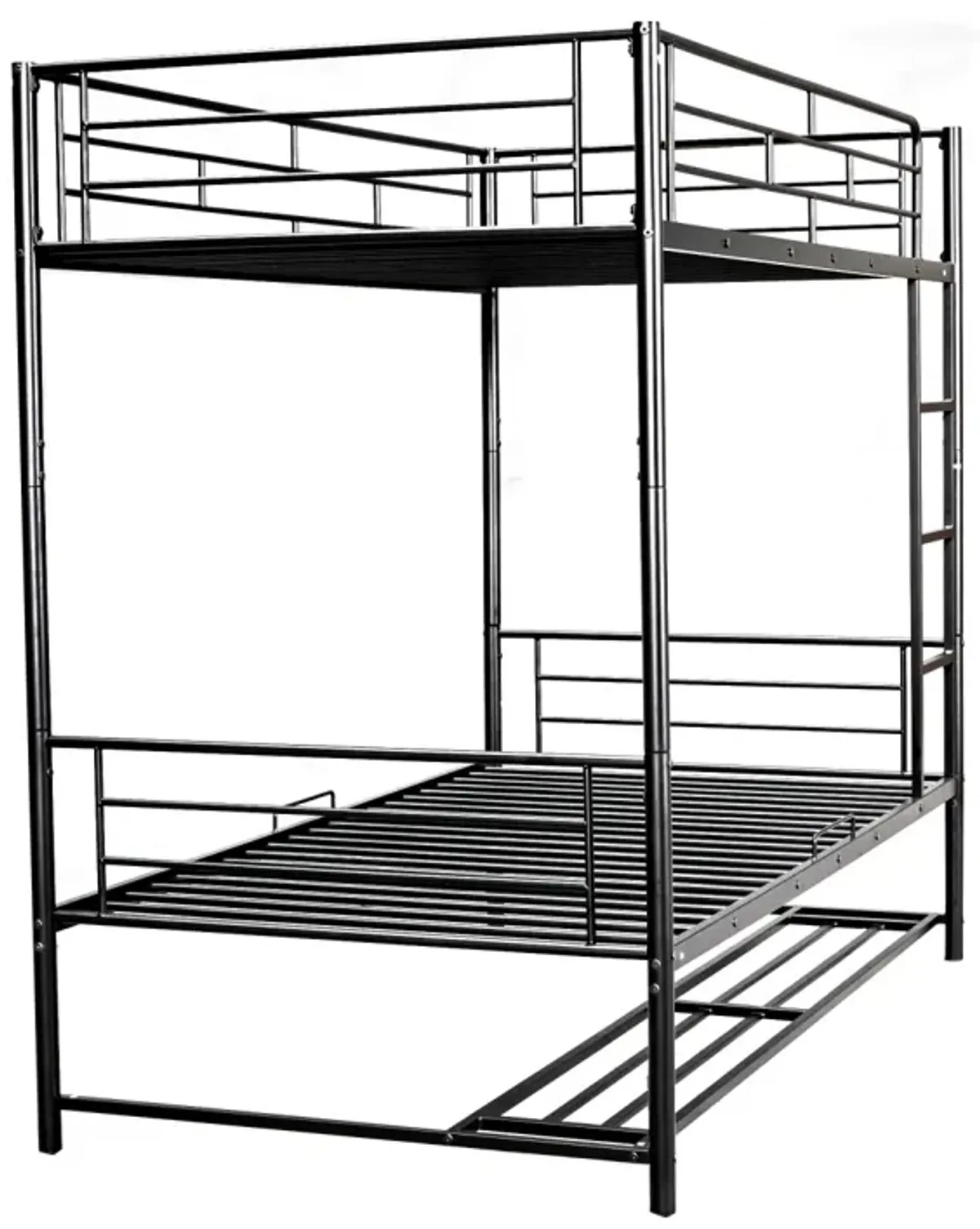 Twin Over Twin Metal Bunk Bed With Shelf And Guardrails