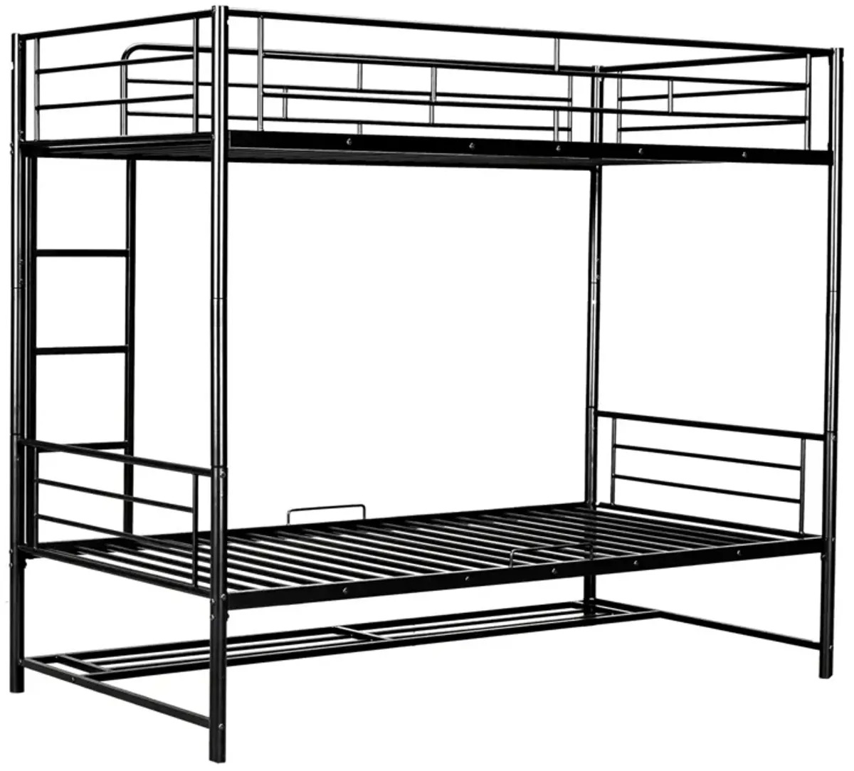 Twin Over Twin Metal Bunk Bed With Shelf And Guardrails