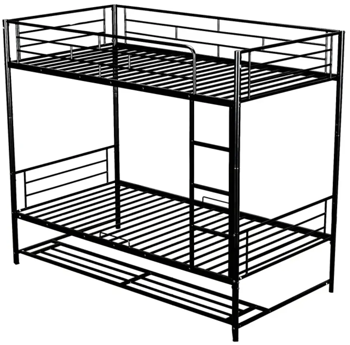 Twin Over Twin Metal Bunk Bed With Shelf And Guardrails