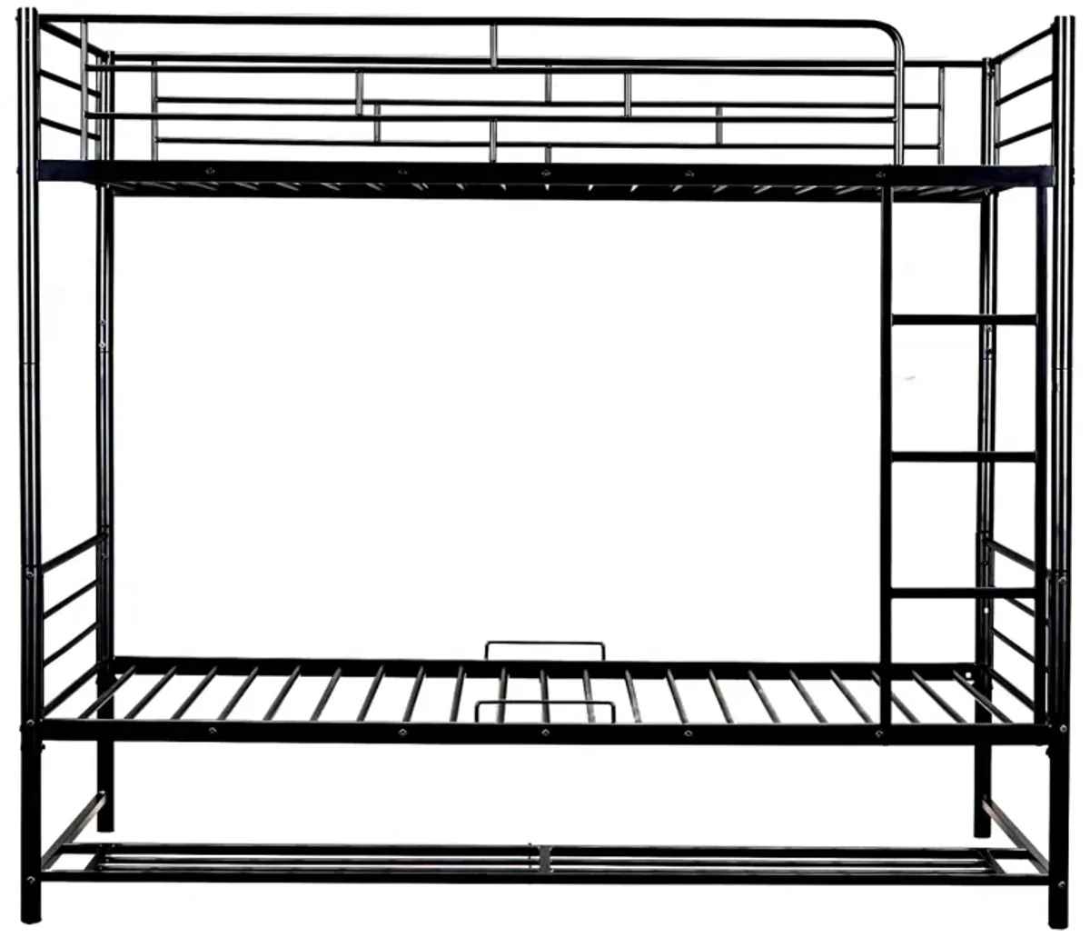 Twin Over Twin Metal Bunk Bed With Shelf And Guardrails