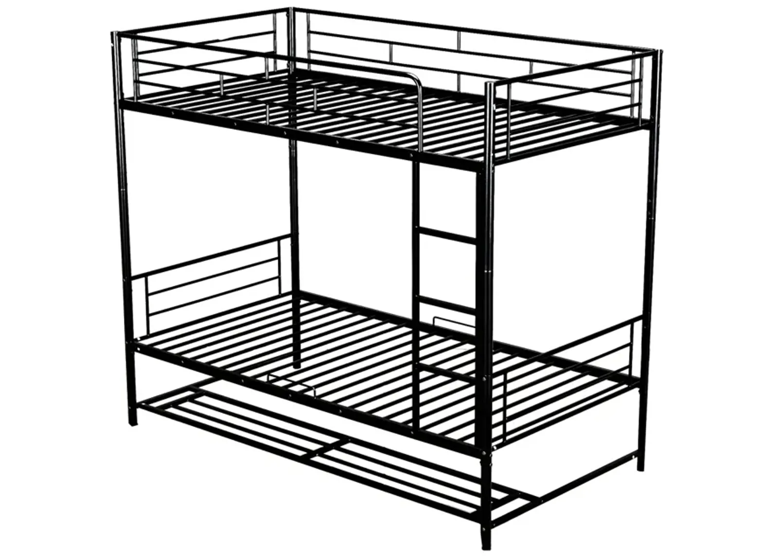 Twin Over Twin Metal Bunk Bed With Shelf And Guardrails