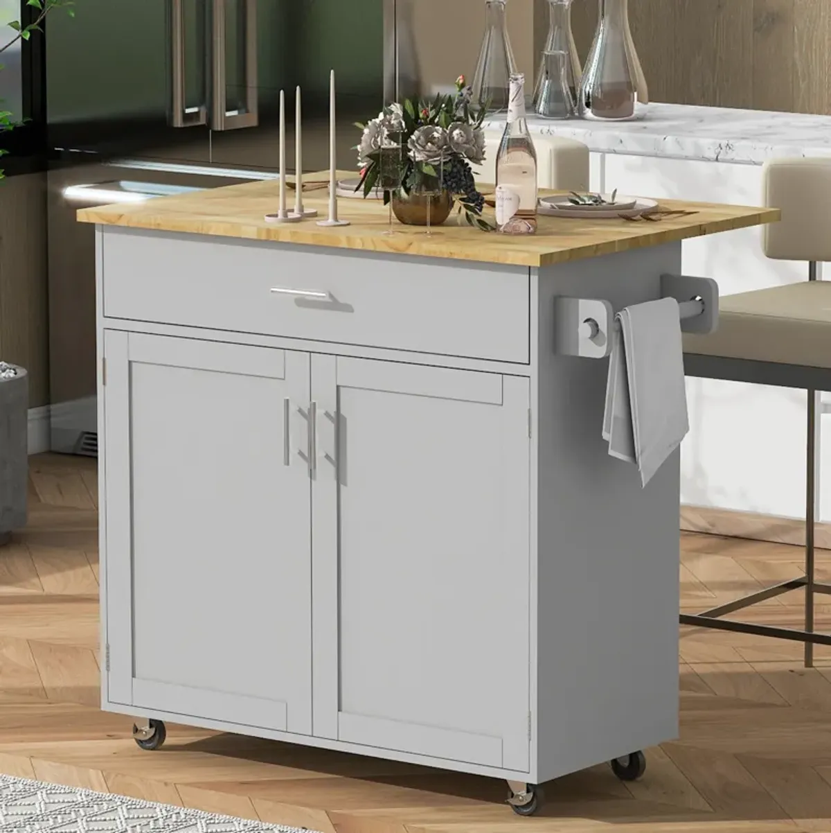 Merax Rolling Kitchen Island with Storage Kitchen Cart