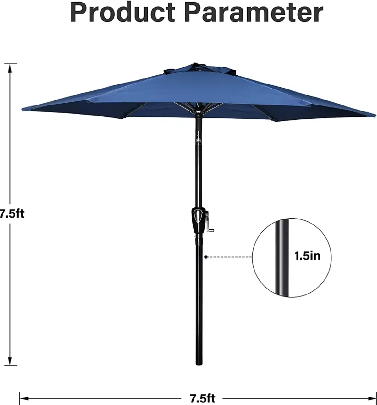 Blue 7.5' Patio Umbrella with Tilt/Crank