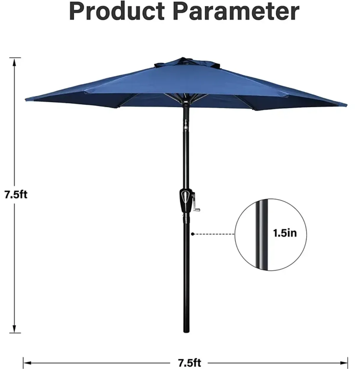 Blue 7.5' Patio Umbrella with Tilt/Crank