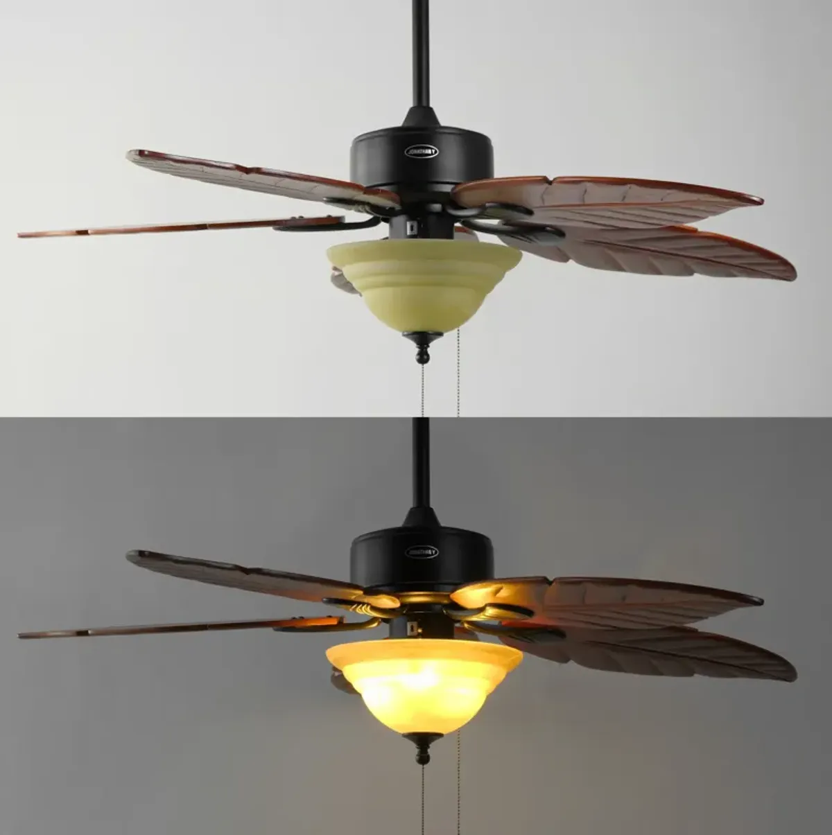 Poinciana 3-Light Coastal Bohemian Iron/Wood Palm Leaf LED Ceiling Fan with Pull Chain