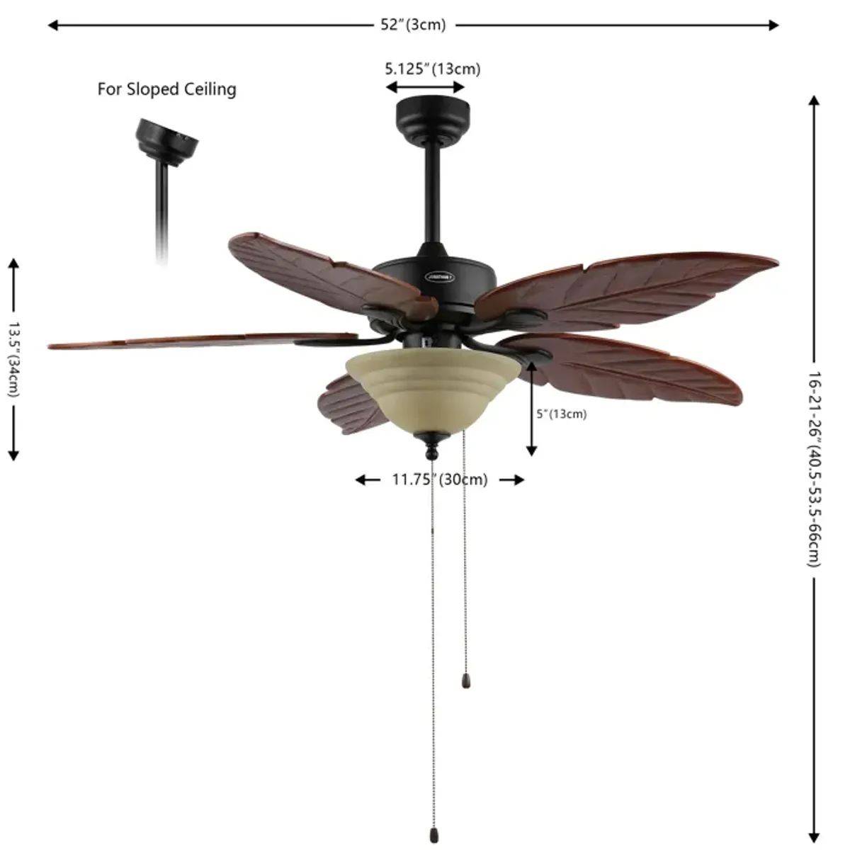 Poinciana 3-Light Coastal Bohemian Iron/Wood Palm Leaf LED Ceiling Fan with Pull Chain